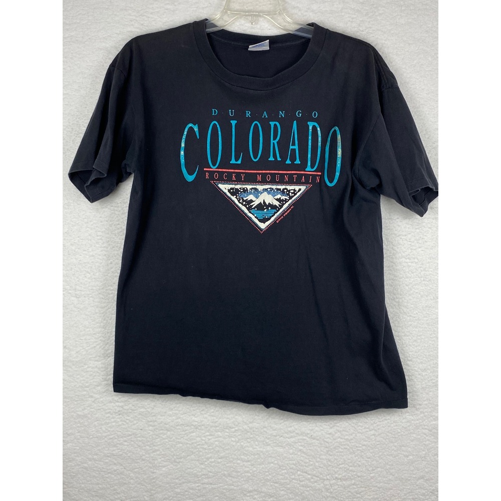 Vintage 90s Men's XL Durango Colorado‎ Rocky Mountain T Shirt Black Made in USA
